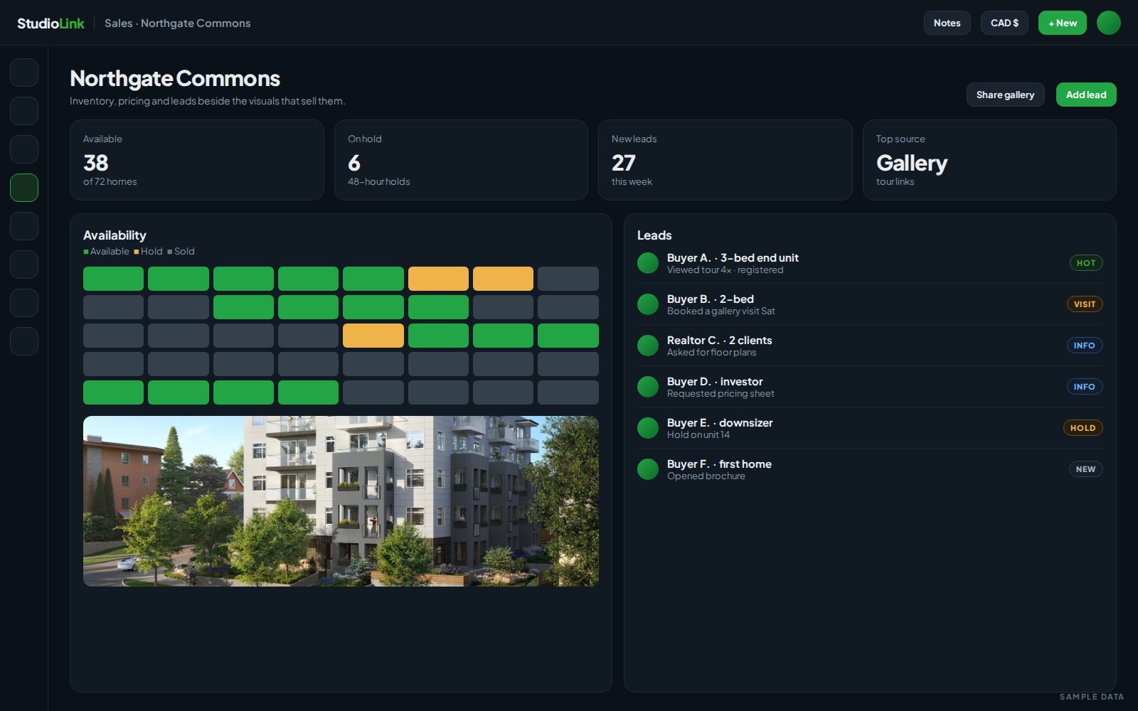 StudioLink screen (sample data)
