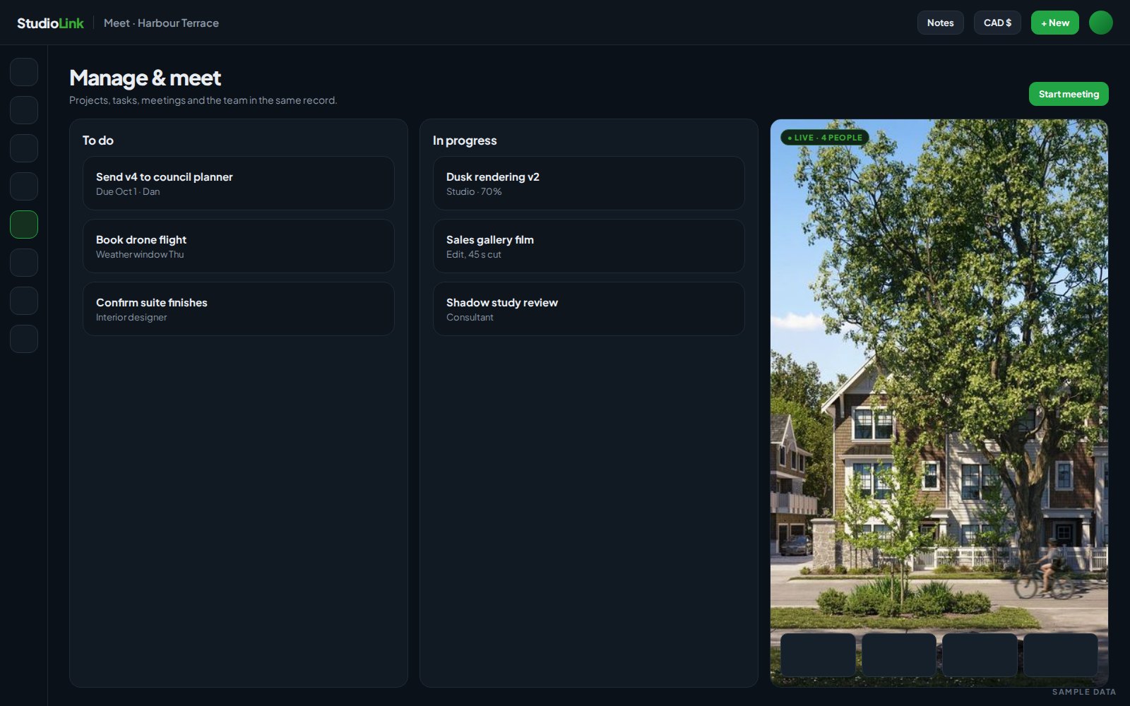 StudioLink screen (sample data)